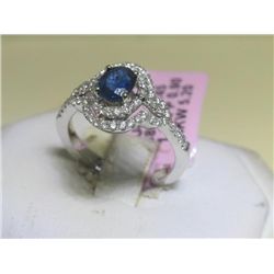Blue Sapphire and .90 CT Diamonds 14K White Gold Ring
