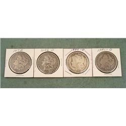 4 Dif Date Morgan Silver Dollars 1878, 86-O,92-O,1901-O