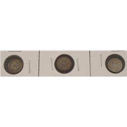 3 Cent Silver U.S. Coins 1851, 1852, 1853