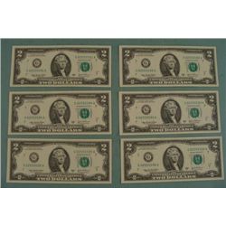 6 Consec Number 2003 A $2 Bills G Mint Notes Chicago CU