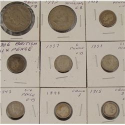 9 Diff Date Old British Silver Coins 1898-1943