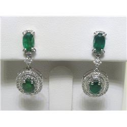 Emerald and .44 Carat Diamonds 14K White Gold Earrings