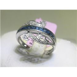 14K White Gold Ring 6 1/2 Blue Sapphire and Diamonds