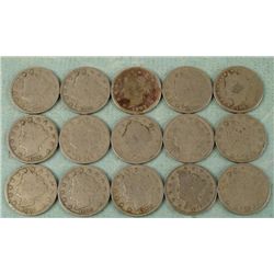 15 Diff Date V Nickels 1897-1912 Average Circ