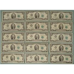 15 Circ 1976 $2 Notes Bills F Mint Mark Atlanta -Nice