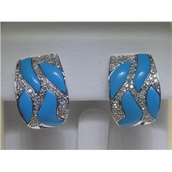 Turquoise and .57 ct Diamonds 14K White Gold Earrings