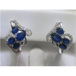 Blue Sapphire and Diamonds 14K White Gold Earrings