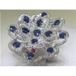 14K White Gold Earrings Ring Blue Sapphire Diamonds