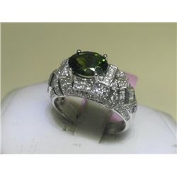 Tourmaline and .58 CT Diamonds 18K White Gold Ring