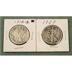 1918-S and 1920 Walking Liberty Half Dollar Coins