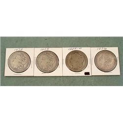4 Diff Date Morgan Silver Dollars 1878, 88, 88-O, 96