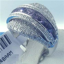 Amethyst and 2 CT Diamonds 18K White Gold Ring Size 7