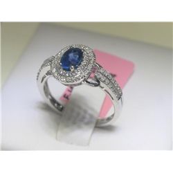 .35 CT Diamonds and Blue Sapphire 14K White Gold Ring