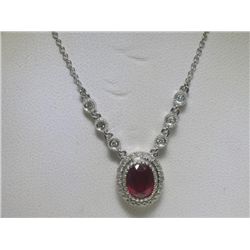 Ruby and .28 Carat Diamonds 14K White Gold Necklace
