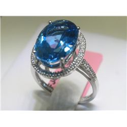 Blue Topaz and Diamonds 14K White Gold Ring Earring Set