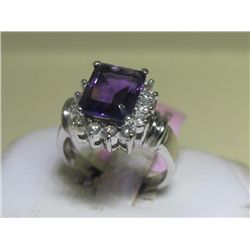 Amethyst and .55 CT Diamonds 14K White Gold Ring