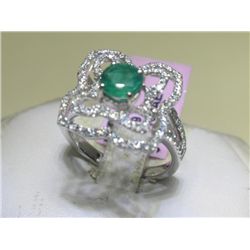 Emerald and Diamonds 14K White Gold Ring Size 6  1/2