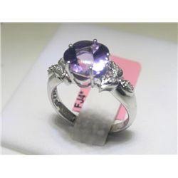 Amethyst and .05 Carat Diamonds 18K White Gold Ring