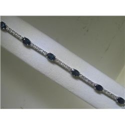 Blue Sapphire and 1 ct Diamonds 14K White Gold Bracelet