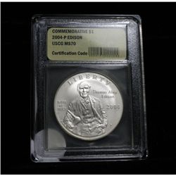 2004-p Thomas Alva Edison Uncirculated Commemorative Dollar Graded ms70