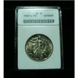 Anacs  1946-s Walking Liberty 50c Graded Gem Uncirculated ms65