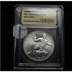 1997-s Jackie Robinson Commemorative Uncirculated Silver Dollar Graded ms70