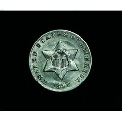 1852 3c Silver Piece Grades Almost Uncirculated au55