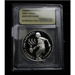 1996-p Olympic Tennis Proof Commemorative Silver Dollar Graded PR70 DCAM