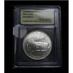 1991-d  USO Uncirculated Commemorative Silver Dollar Graded ms70