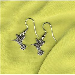 Silver Earrings Handcrafted Southwestern Style  3/4" Dangling In Flight Birds Lot of Detail