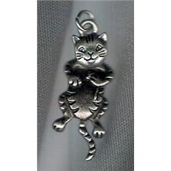 Pewter Cat Pendant Has Moving Body and Tail -Very Cute!    Silver tone--