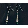 Image 1 : Sterling Silver Dangle Earrings  Southwestern Style  1 1/4"  Teardrop Shape w Green Beads