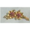 Image 1 : Vintage Floral Pin with Pink Rhinestones/Crystals and Faux Pearls Made In Czech