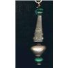 Image 2 : Sterling Silver Dangle Earrings  Southwestern Style  1 1/4"  Teardrop Shape w Green Beads