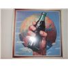 Image 1 : Coca Cola Tin Sign 13" x 13".  Large Hand Holding Cola Bottle in Front of Earth".