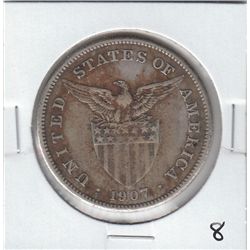 UNITED STATES 1907 1 PESO PHILIPPINES