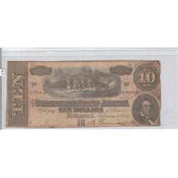 $10 CONFEDERATE 1864 CURRENCY