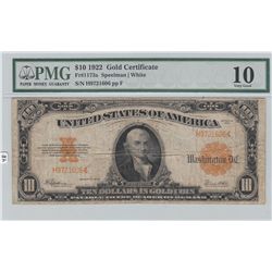 $10 1922 GOLD CERTIFICATE SMALL SERIAL PMG