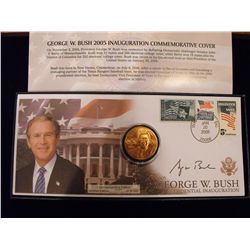 GEORGE BUSH 2005 COMMEMORATIVE MEDAL W/ STAMPS
