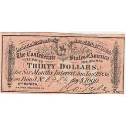 $30 CSA CONFEDERATE BOND COUPON