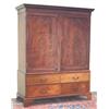 Image 1 : C18th George III mahogany linen press, the step moulded cornice above panelled doors with corner pat