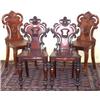 Image 1 : Pair of Victorian mahogany hall chairs with foliate carved & pierced cartouche backs, on octagonal v