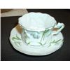 Image 1 : Green vine and flower pattern cup and saucer Mark isMM connected.