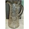 Image 1 : Cut glass pitcher, flower design 10-1/2" x 5-3/8 diam. @ base
