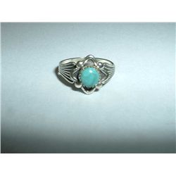 Antique silver and turquoise ring Marked sterling, signed JP?. 2.1 grams