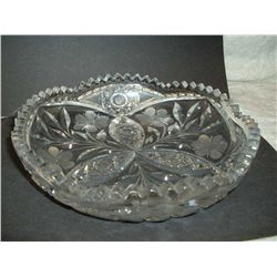 Cut glass candy dish,  flower design 9x2"