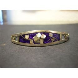 1 Silver/Amethyst/Mother of Pearl Bracelet, no markings on silver value, marked only with Taxco Mexi