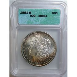 1881S Morgan Dollar  ICG64 nice toning