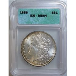 1886 Morgan $ ICG64  bottom of roll coin toned rev only