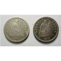 1873 arr F  1875  XF/AU  Seated  quarter  on the 1875